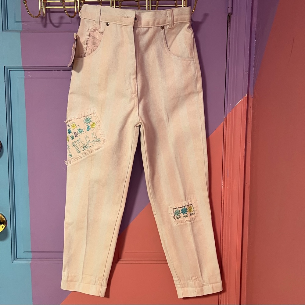 Vintage kids Cherokee striped pastel pink and white jeans